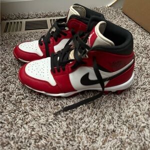 Nike Kids Red and White High-Top Football Cleats